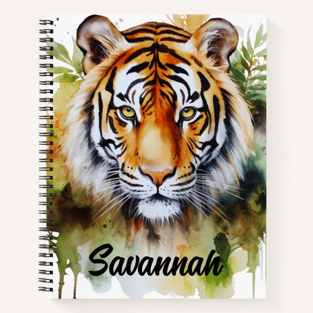 Tiger Pastel Flowers Safari Watercolor Savannah Notebook (Front)