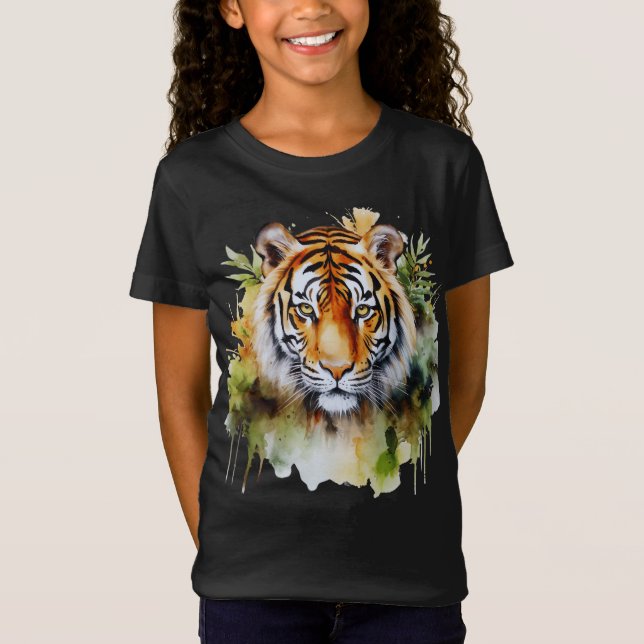 Tiger Pastel Flowers Safari Watercolor Savannah T-Shirt (Front)