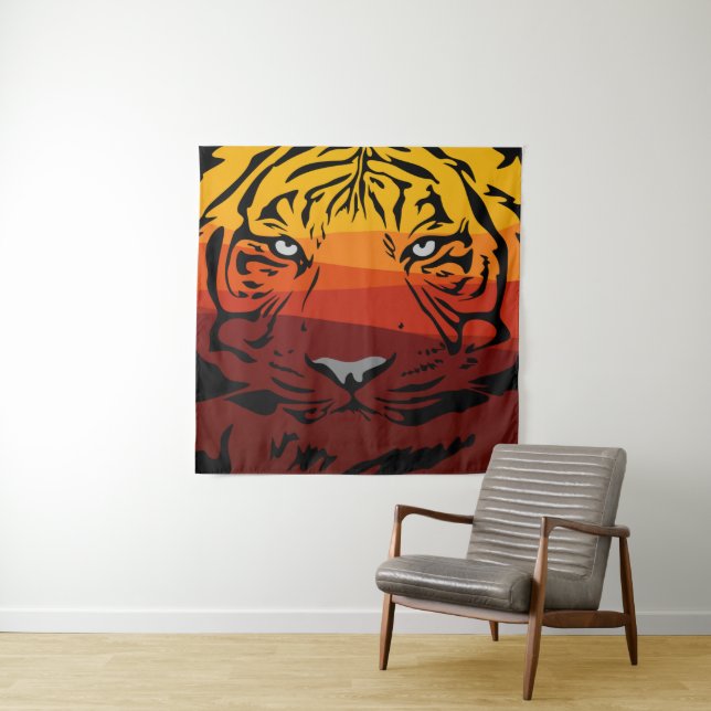 Tiger pattern animal design flat texture colourful tapestry (In Situ)