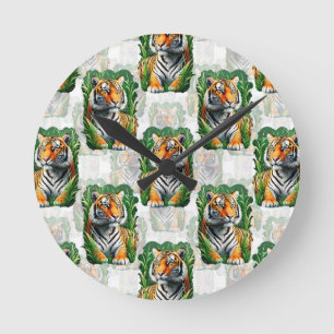 Tiger Pattern Design Round Clock