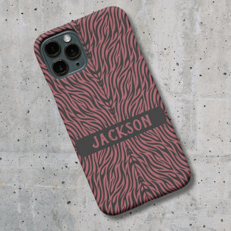 Tiger Pattern in Red and Gray with Name iPhone 16 Case