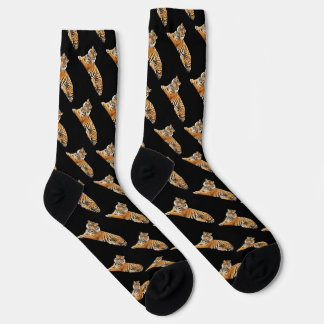 Tiger Pattern on Black Background Socks