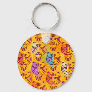 Tiger pattern on dark yellow background key ring