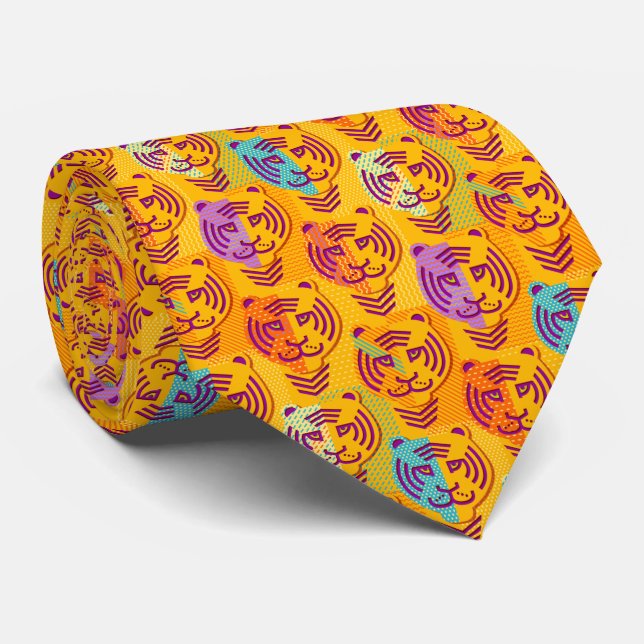 Tiger pattern on dark yellow background tie (Rolled)