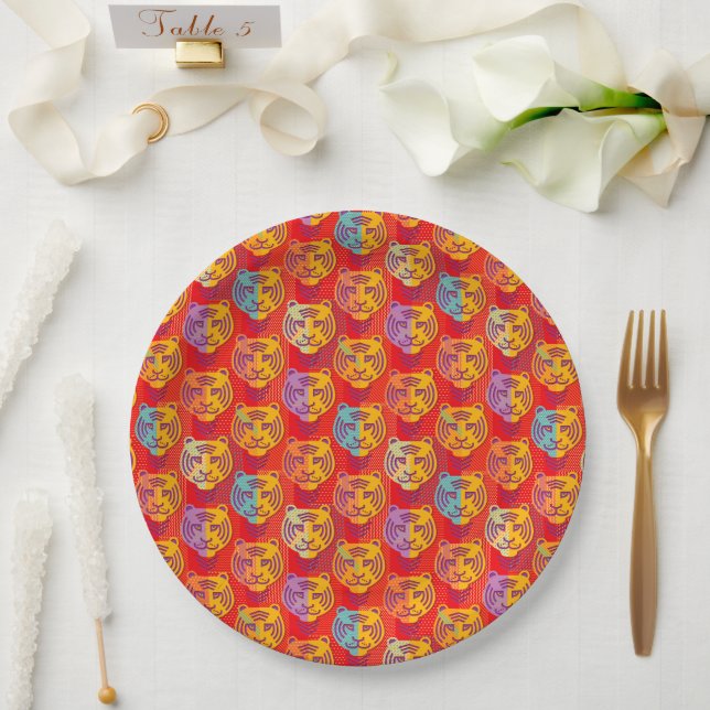 Tiger pattern on red background paper plate (Wedding)