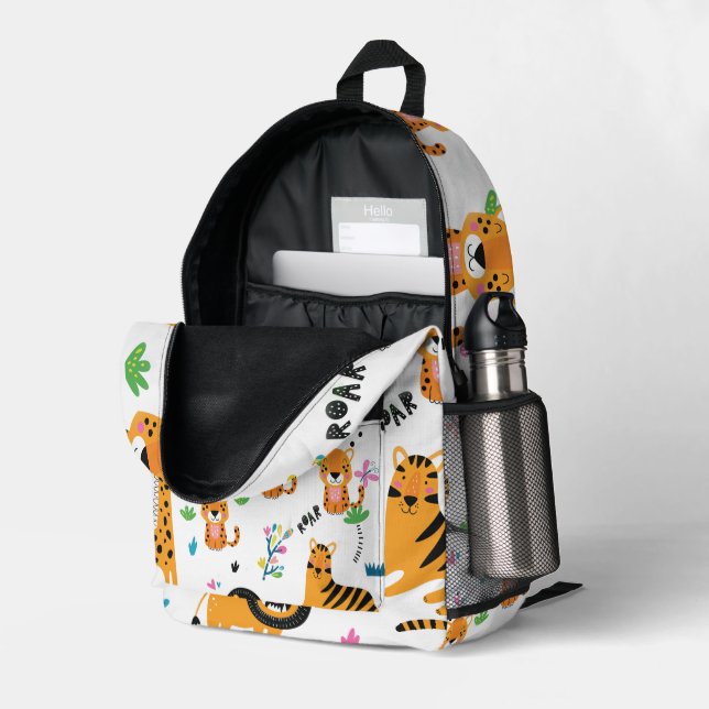 Tiger pattern  printed backpack (Back Corner Right (Open))