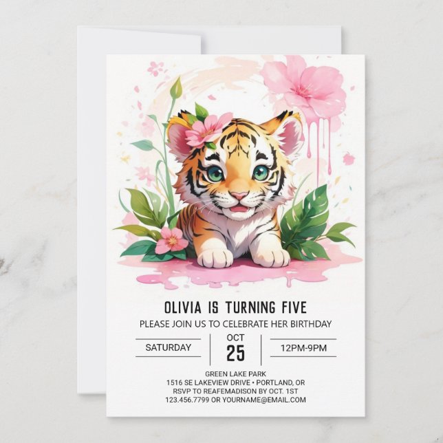 Tiger Paws and Whiskers Birthday Invitation (Front)