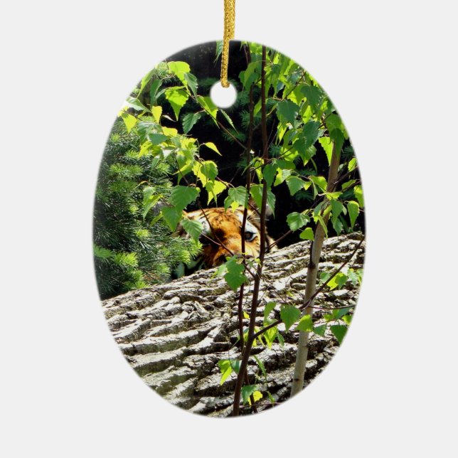Tiger Peek-a-boo Ornamnet Ceramic Tree Decoration (Front)
