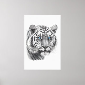 Tiger - Pencil Drawing with blue eyes Canvas Print