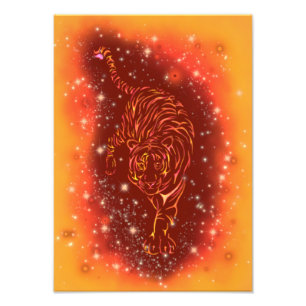 Tiger Photo Print Running At Galaxy Starry Night