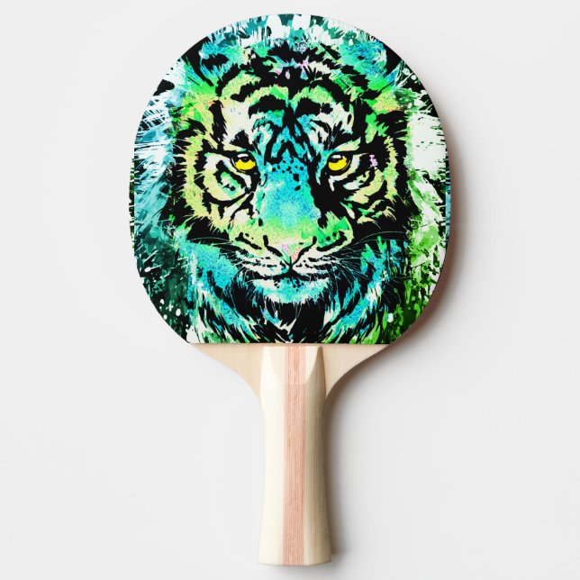 Tiger Ping Pong Paddle - Colourful Tiger Eyes  (Front)