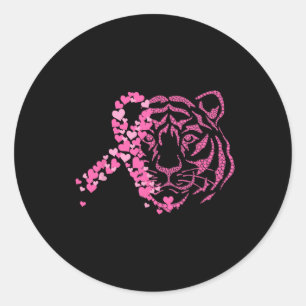 Tiger Pink Ribbon Breast Cancer Awareness Animal W Classic Round Sticker