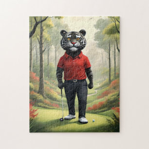 Tiger Playing Golf In The Woods,  Jigsaw Puzzle