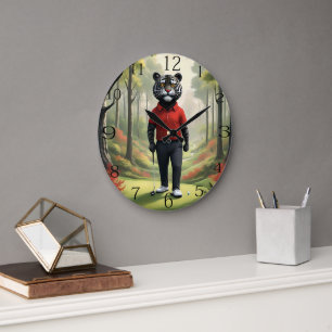 Tiger Playing Golf In The Woods, Large Clock