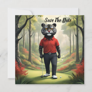 Tiger Playing Golf In The Woods, Save The Date