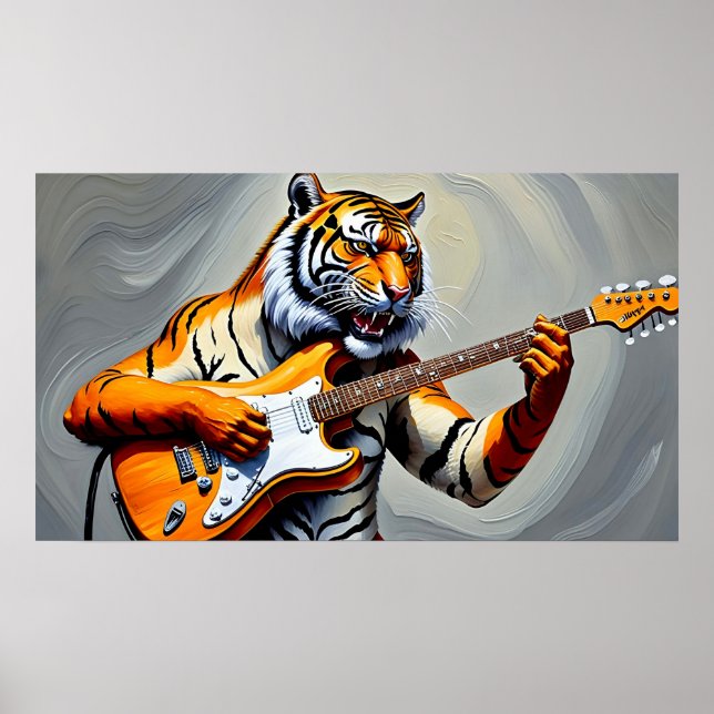 Tiger playing guitar  poster (Front)