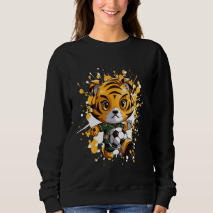 Tiger Playing Soccer Cute Comic Sweatshirt