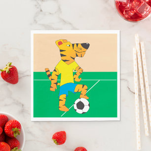 Tiger Playing Soccer Napkin