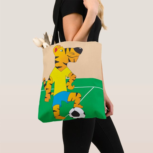 Tiger Playing Soccer Tote Bag (Creator Uploaded)