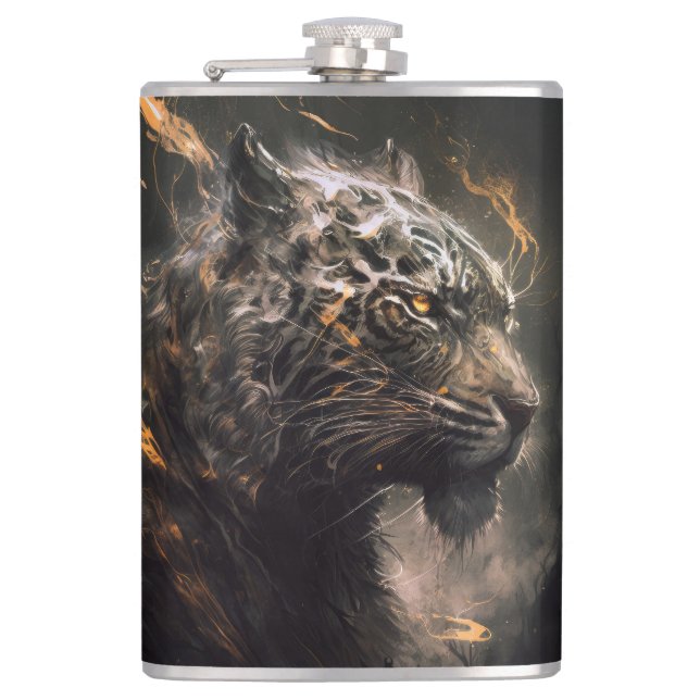 Tiger Portrait Animal Nature Wildlife Painting Art Hip Flask (Front)