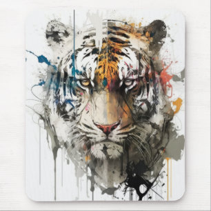 Tiger Portrait Animal Painting Wildlife Outdoors Mouse Pad