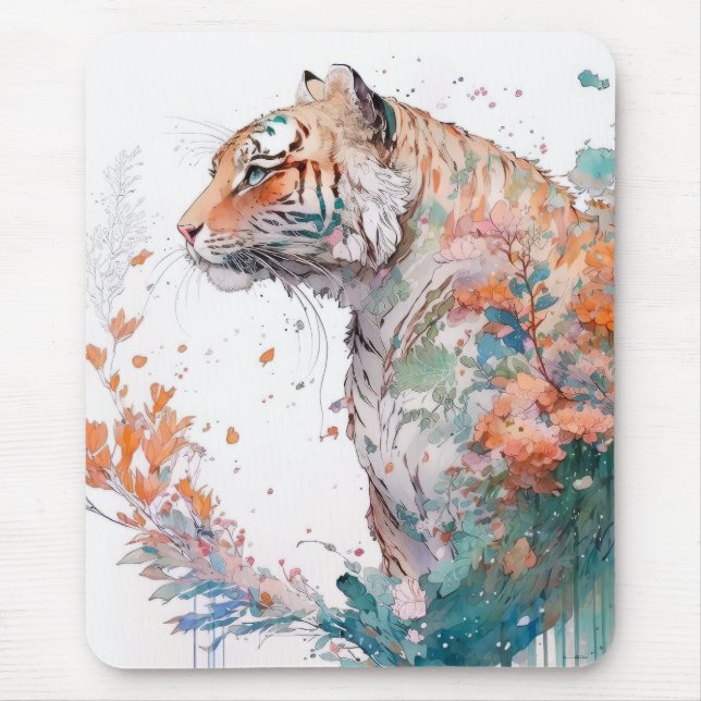 Tiger Portrait Animal Painting Wildlife Outdoors  Mouse Pad (Front)