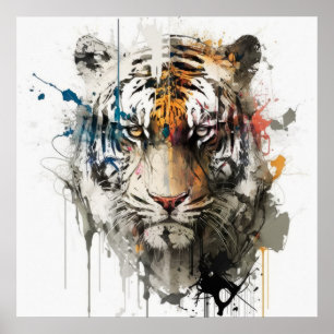 Tiger Portrait Animal Painting Wildlife Outdoors Poster