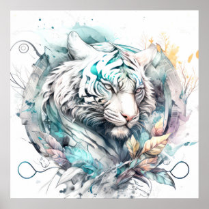 Tiger Portrait Animal Painting Wildlife Outdoors Poster