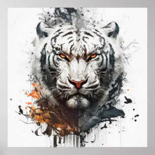 Tiger Portrait Animal Painting Wildlife Outdoors Poster
