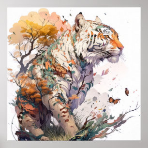 Tiger Portrait Animal Painting Wildlife Outdoors  Poster