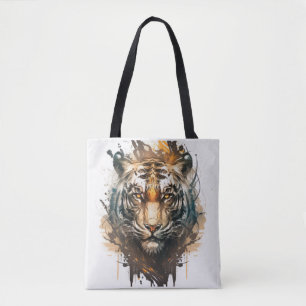 Tiger Portrait Animal Painting Wildlife Outdoors  Tote Bag