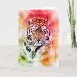 Tiger Portrait Face Watercolor Graphic Art Card