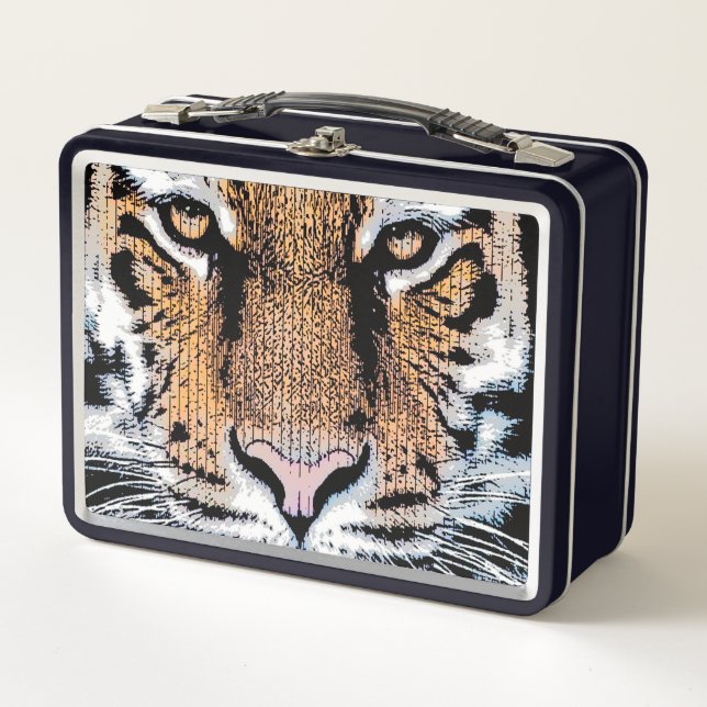 Tiger Portrait Graphic Style Metal Lunch Box (Front)