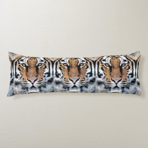 Tiger Portrait in Graphic Press Style Body Cushion