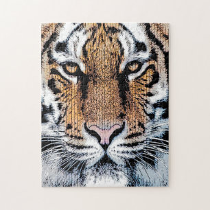 Tiger Portrait in Graphic Press Style Jigsaw Puzzle