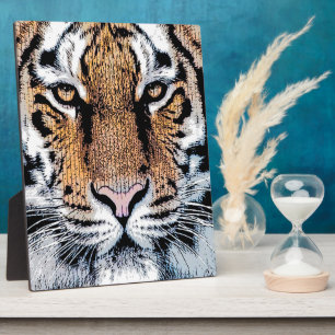 Tiger Portrait in Graphic Press Style Plaque