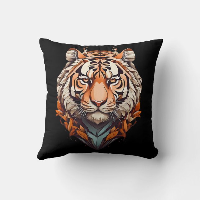 Tiger portrait, minimalistic design orange color cushion (Back)