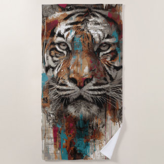 Tiger Portrait Street Art Illustration Beach Towel
