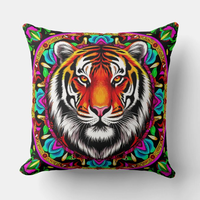 Tiger Portrait with Mandala Design Cushion (Front)