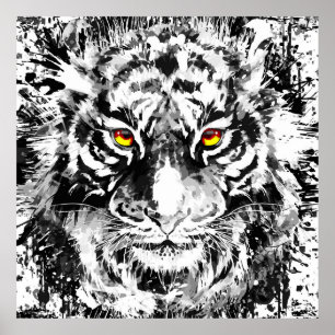 Tiger Poster Art Tiger Drawing Black and white