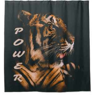 Tiger Power Stripes Fierce Motivational Shower Curtain
