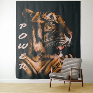 Tiger Power Stripes Fierce Motivational Tapestry