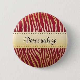 Tiger Print Elegant Red and Gold Animal Pattern 6 Cm Round Badge