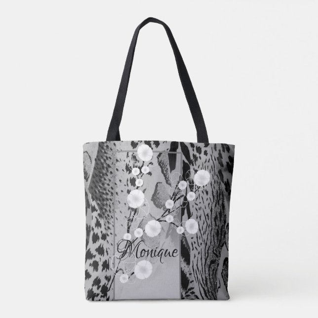 Tiger Print Floral Personalised  Tote Bag (Back)