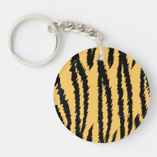 Tiger Print Pattern. Orange and Black. Key Ring