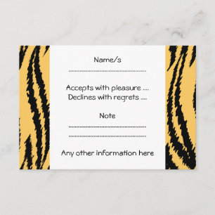Tiger Print Pattern. Orange and Black. RSVP Card