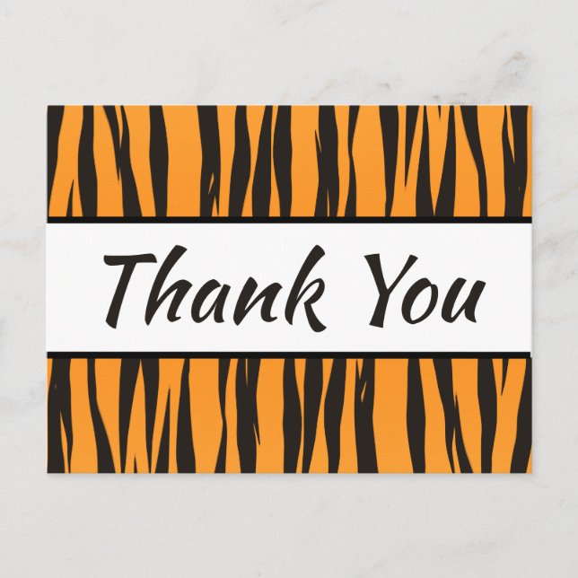 Tiger Print Thank You Gold Black Stripe Wedding Postcard (Front)