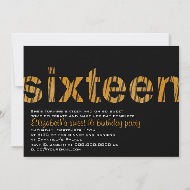 Tiger Print Typography Design Sweet 16 Invitation (Front)