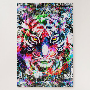 Tiger Puzzle Colourful Drawing Abstract Art