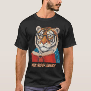 Tiger Reading Book Wearing Glasses Library Animal T-Shirt